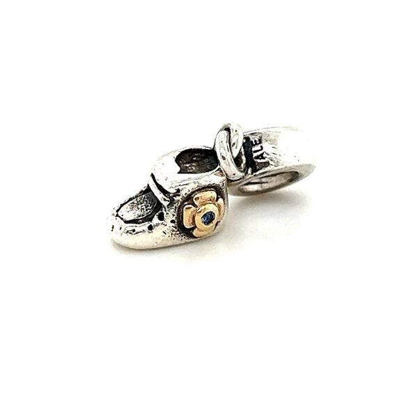 Pandora Two-Tone Blue Cz Baby Shoe Dangle Charm - Picture 1 of 4